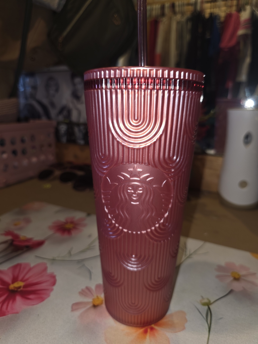 Starbucks Rose Pink Ridged Reusable Tumbler with Straw - Picture 4 of 4